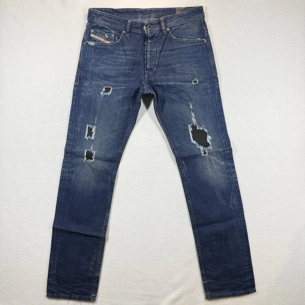 Diesel Braddom Blue Eyecons 2011/2 Distressed Repaired Jeans Mens 31x34 Italy